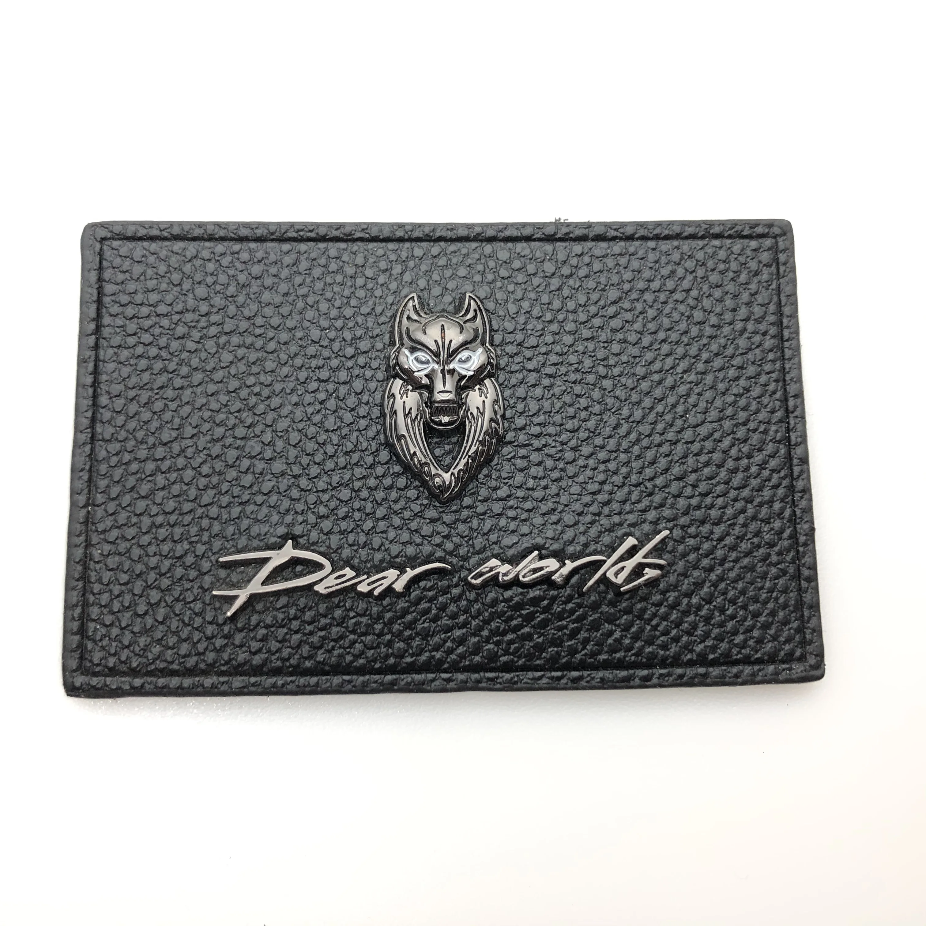 Wholesale competitive price customized brand metal logo pu leather patch & labels for denim