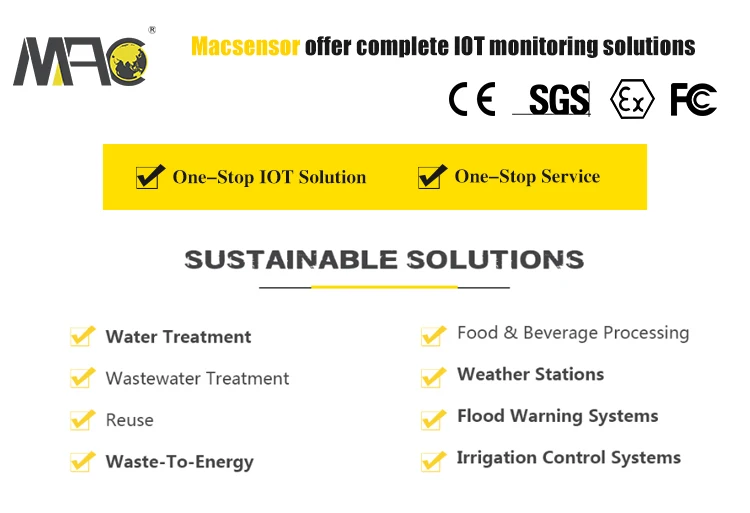 Macsensor flange type 030m 30m or 70m microwave pulse radar level transmitter for waste water tank