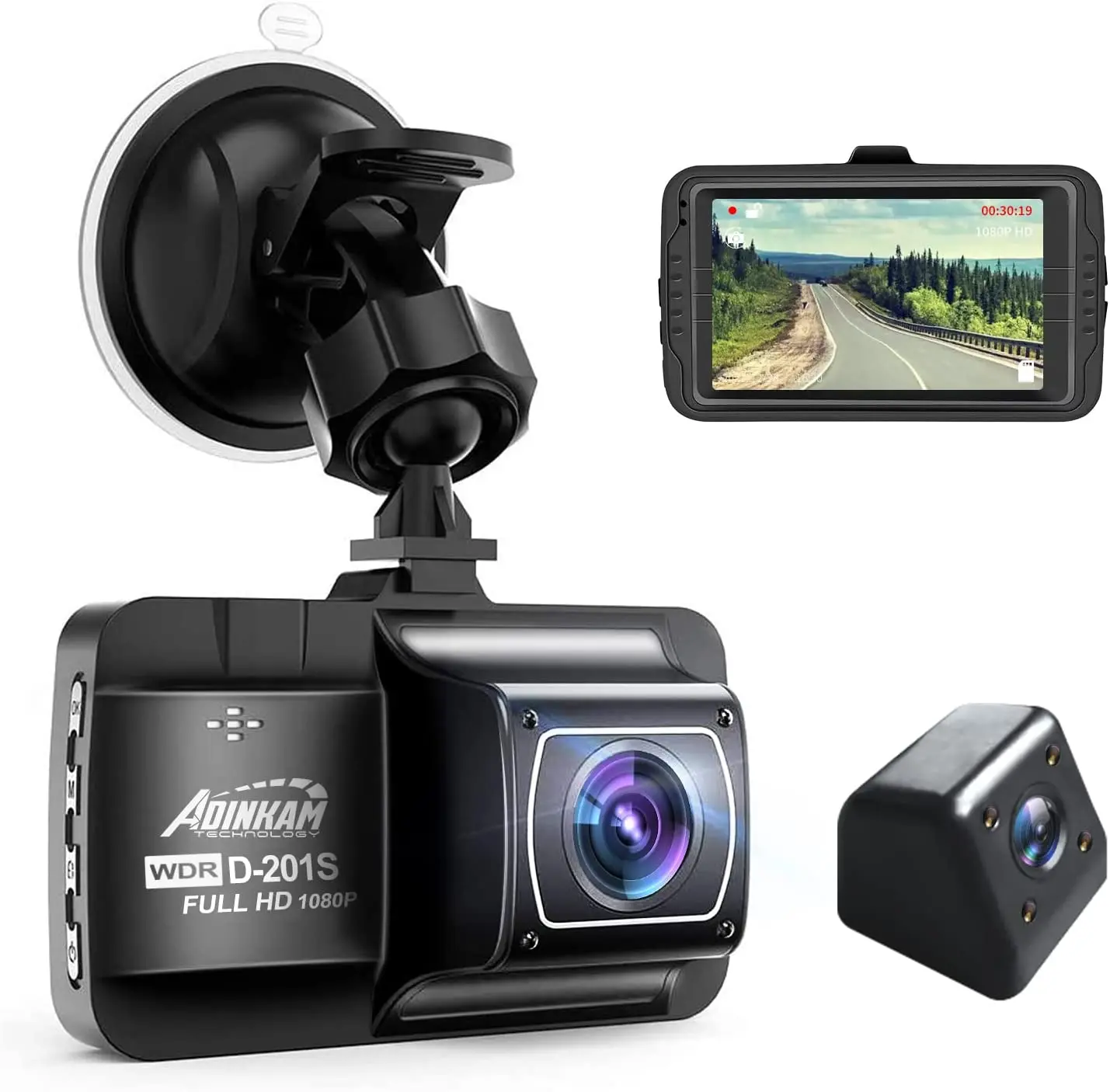 Dash Cam передние и задние adinkam с двумя объективами видеорегистратор 3 дюймов WDR (широкий динамический диапазон) разрешением Full HD 170 резервная камера режимом ночного видения