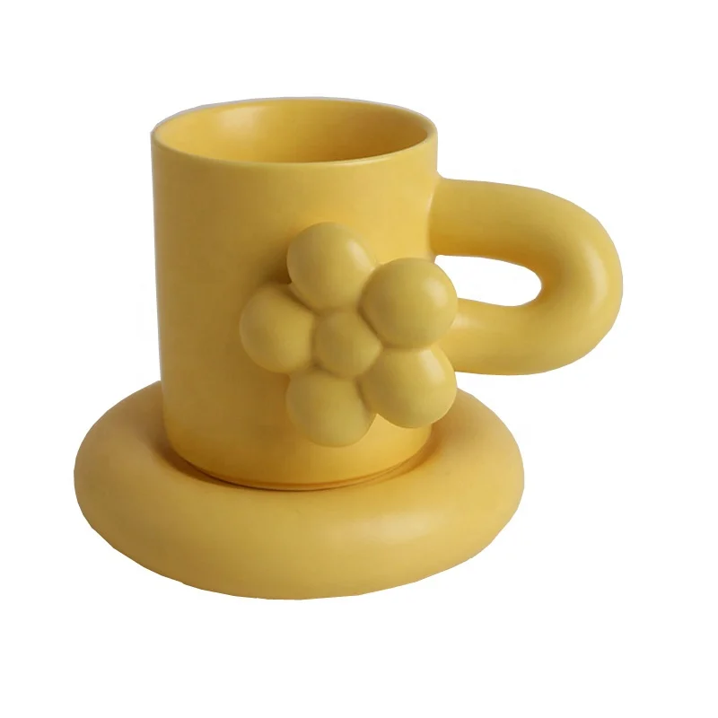 Creative flower mug ceramic Coffee Mug with Saucer Se  Porcelain Tea Cup and Saucer set for Cappuccino