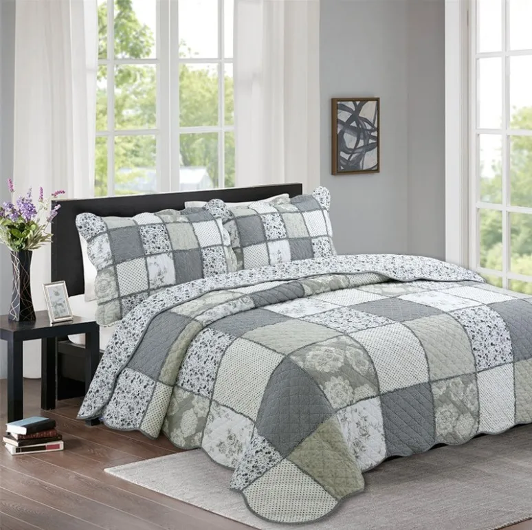Manufacturers Wholesale Quilt Patchwork China Supplier Plain Quilts Bedding Bedspreads 100% Cotton Quilted Cotton Bedspread