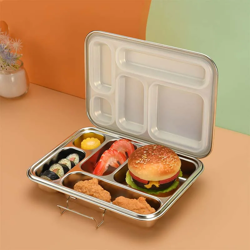 Aohea 5 large capacity lunch box 304 stainless steel leak-proof lunch box sealed silica gel food lunch box