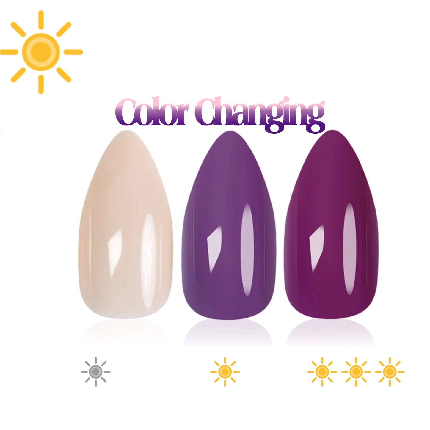 Bameier New Arrival Color Changing Nails Sun Light Change Color False Press on Nail Tips