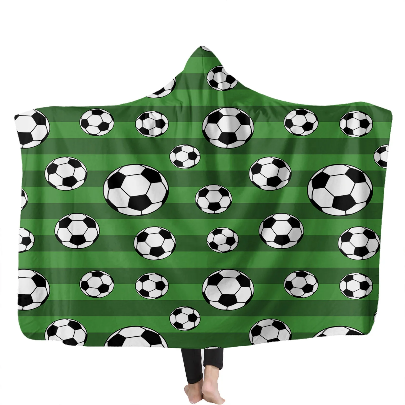 Sports Rugby Football Basketball Volleyball Print Oversized Warm Sofa Travel Bed Wearable Hooded Blanket
