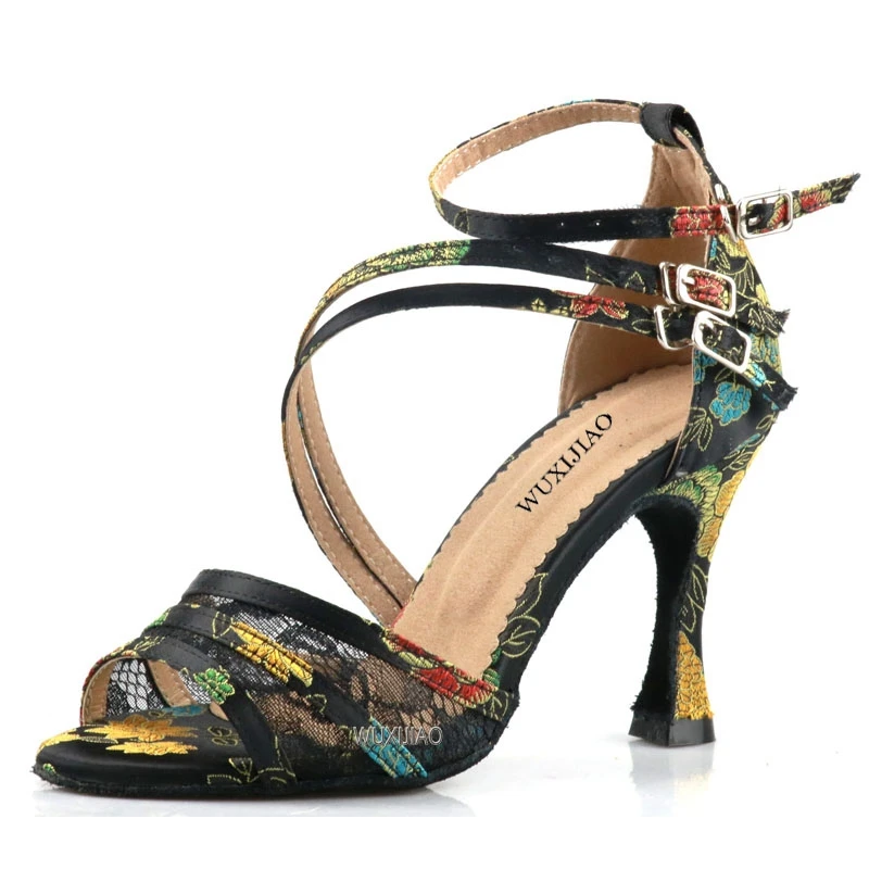 Lightweight Open Toe Dance shoes Latin Flower design High Heels Women Latin Dance Shoes