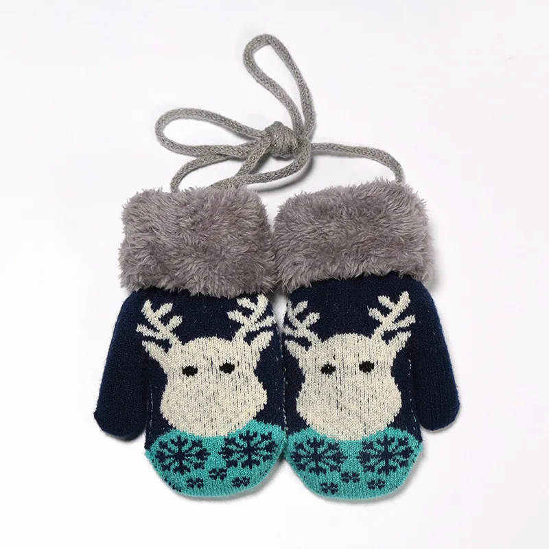 Factory direct sales  winter outdoor children  mittens Fleece lining  cute cartoon elk  knitting Thick and warm  newborn gloves