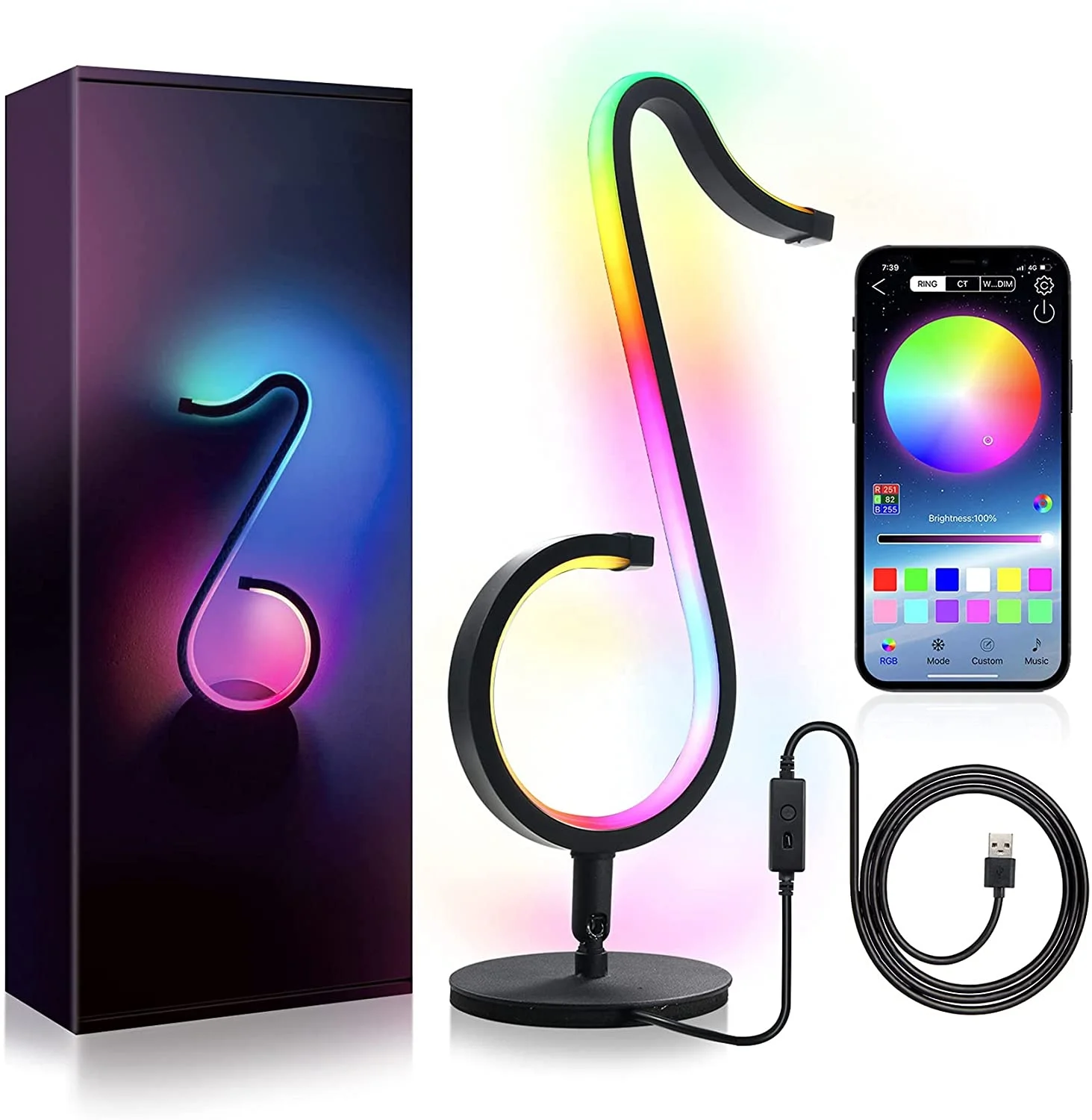 APP RGB Musical Note Table Lamp Smart  LED Night Light with Remote Control