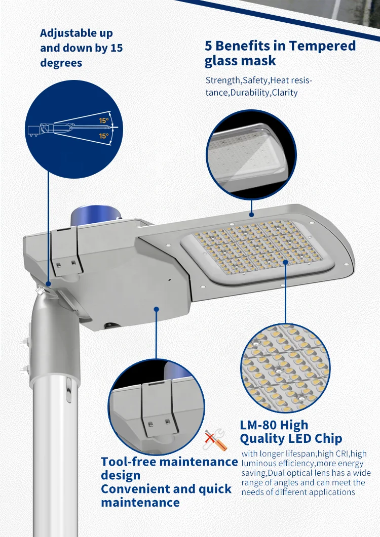 KDC 2024 new arrival private patent model adjustable 100w 150w 200w led street light exterior road lamp with 5 years warranty