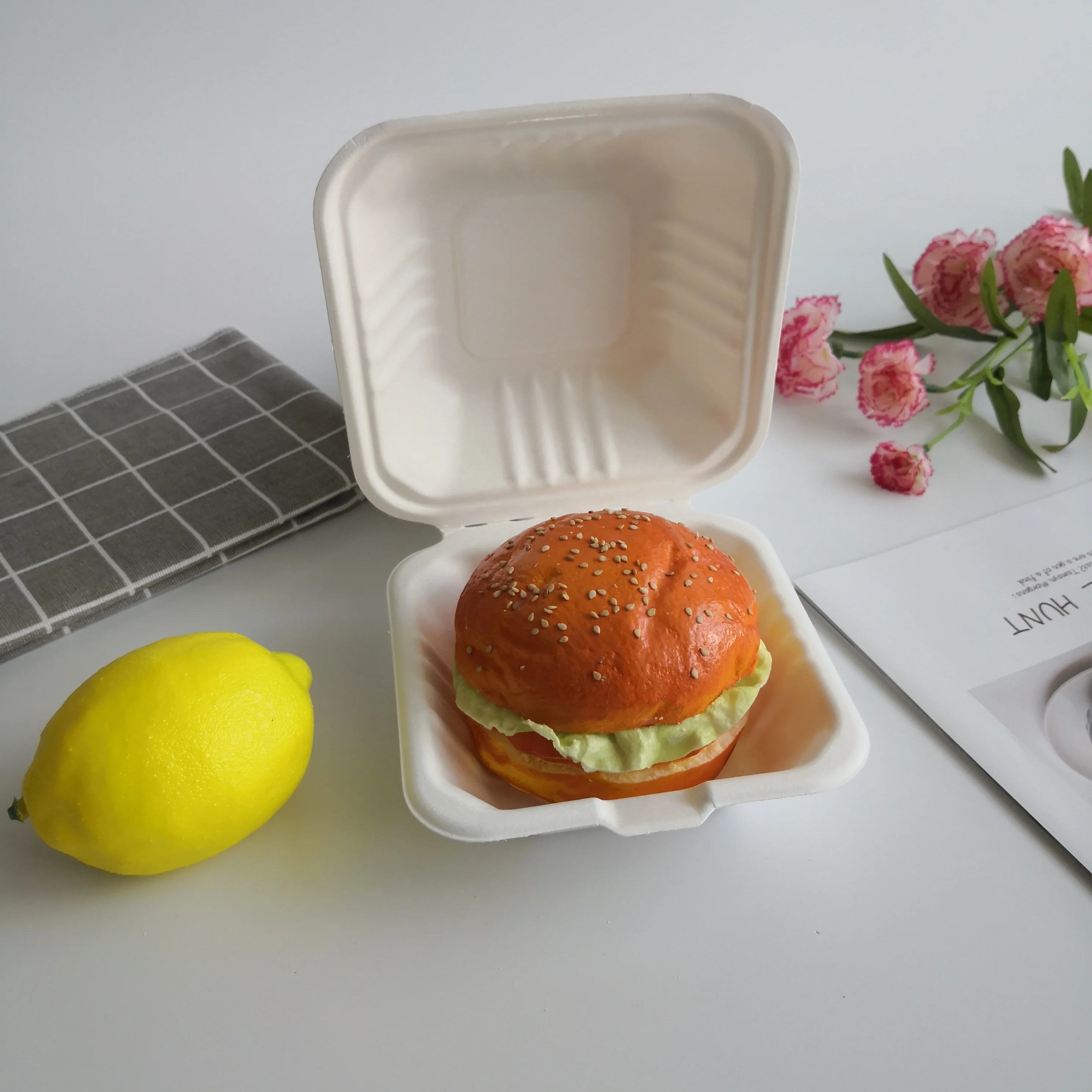 Biodegradable wheat fiber molded pulp burger packaging