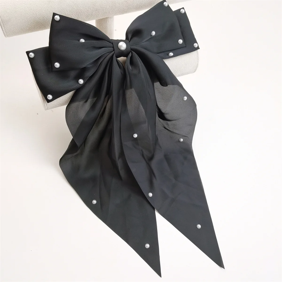 New Fashion Large Bowknot Pearl Hair Clip Trendy Fabric Bow Ribbon Spring Clip Women Hair Accessories Wholesale
