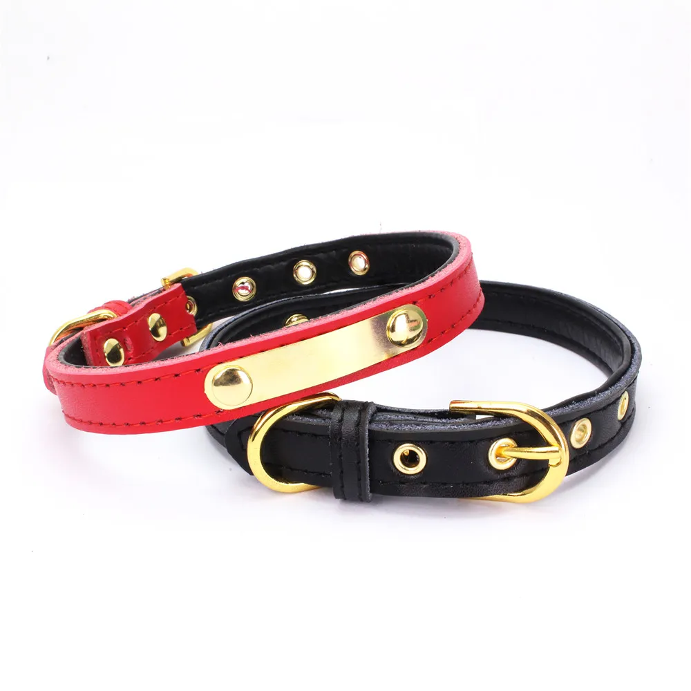 
2021 New Quality personalized dog collar Genuine leather with name plate dog real leather collar leash 