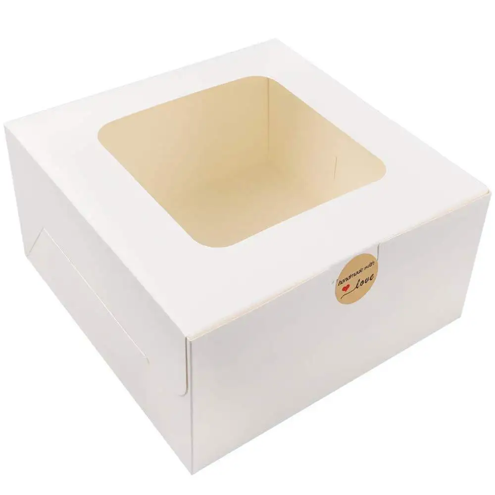 10x10x5 Inches Square Cake Boxes with Window White kraft Paper Cardboard Bakery gift Box