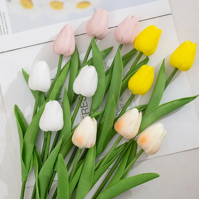 Wholesale Home Decor Simulation Tulips Single Branch Soft Feeling Plastic Artificial Real Touch Tulip Flowers