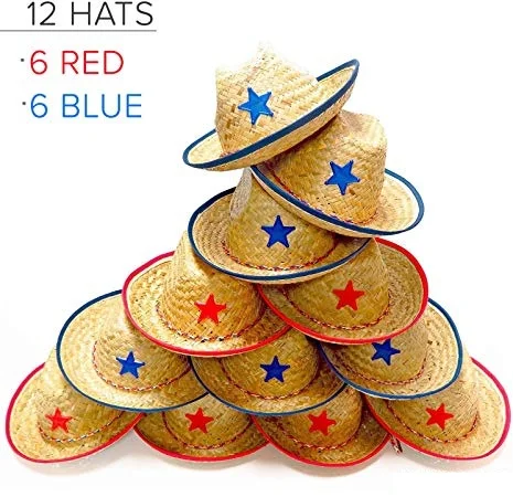Party Favors Red Blue Sheriff Badge Cowboy Straw Hats With Plastic Star Cowboy Bandannas