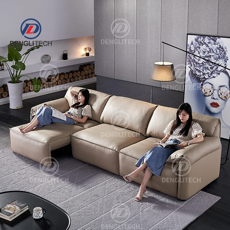 Italian Modern Feather Leather Living Room Sofa Bed 3 Seater Interior Electric Extendible Sectional Lazy Recliner Sofa Design