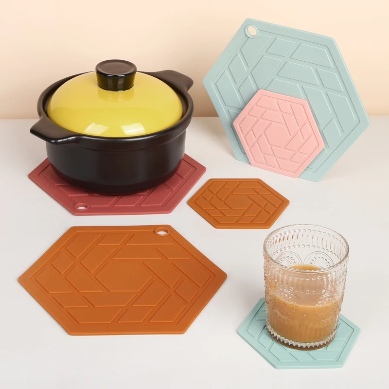 Factory Hexagon Silicon Pad Heat Resistant Mats & Pads Hot Dishes Trivet Silicone Drink Coasters For Drinks Kitchen