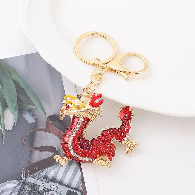 Wholesale Factory High Quality bling Rhinestone Originality Chinese Dragon keychain bag car charm Pendant keychain for Gift