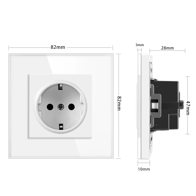NOVSKI factory direct selling EU standard power socket crystal glass panel 220V 16A wall power socket 82*82mm