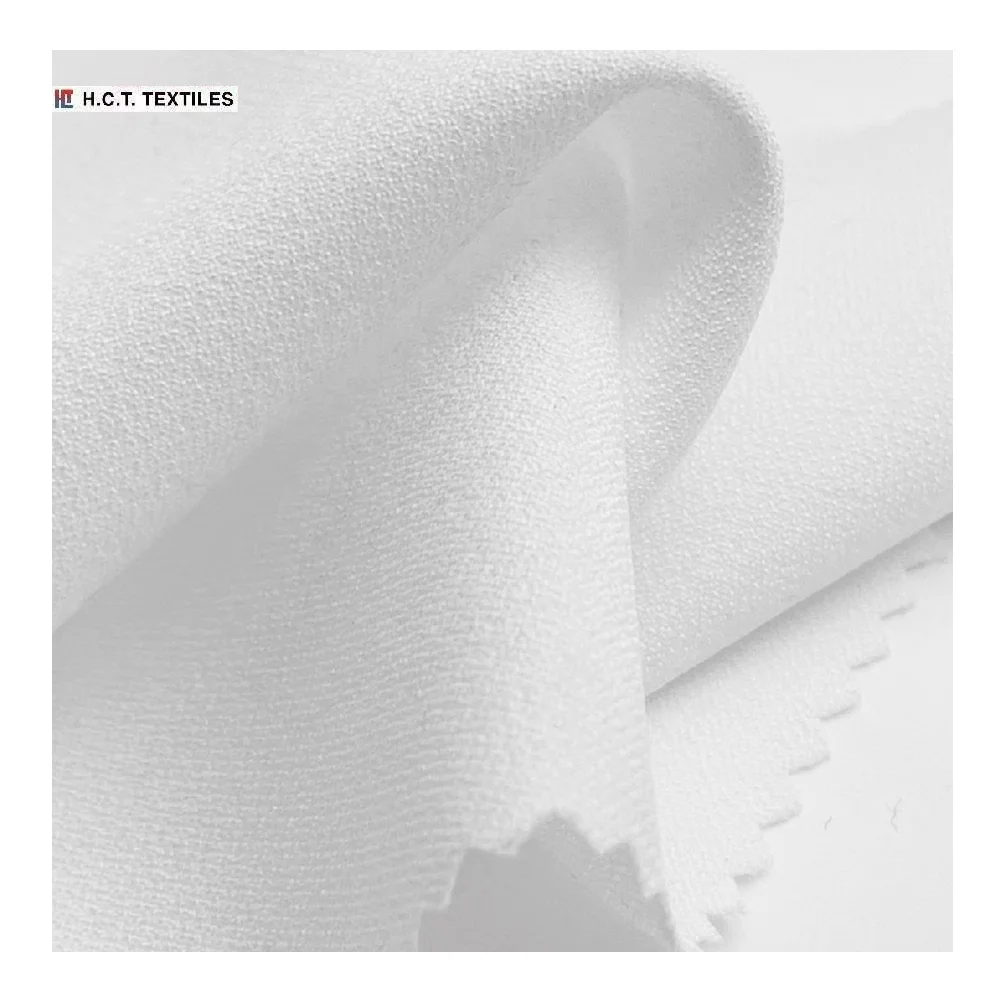 Minimalist solid Herringbone 210g 95% Polyester 5% Spandex bi stretch crepe polyester fabric for dress