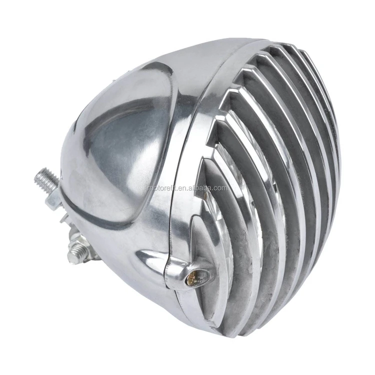 Motorefit Manufacturers Motorcycle Polish Scalloped 5' Headlight Headlamp Finned Grill For Harley XL883 XL1200 Head light