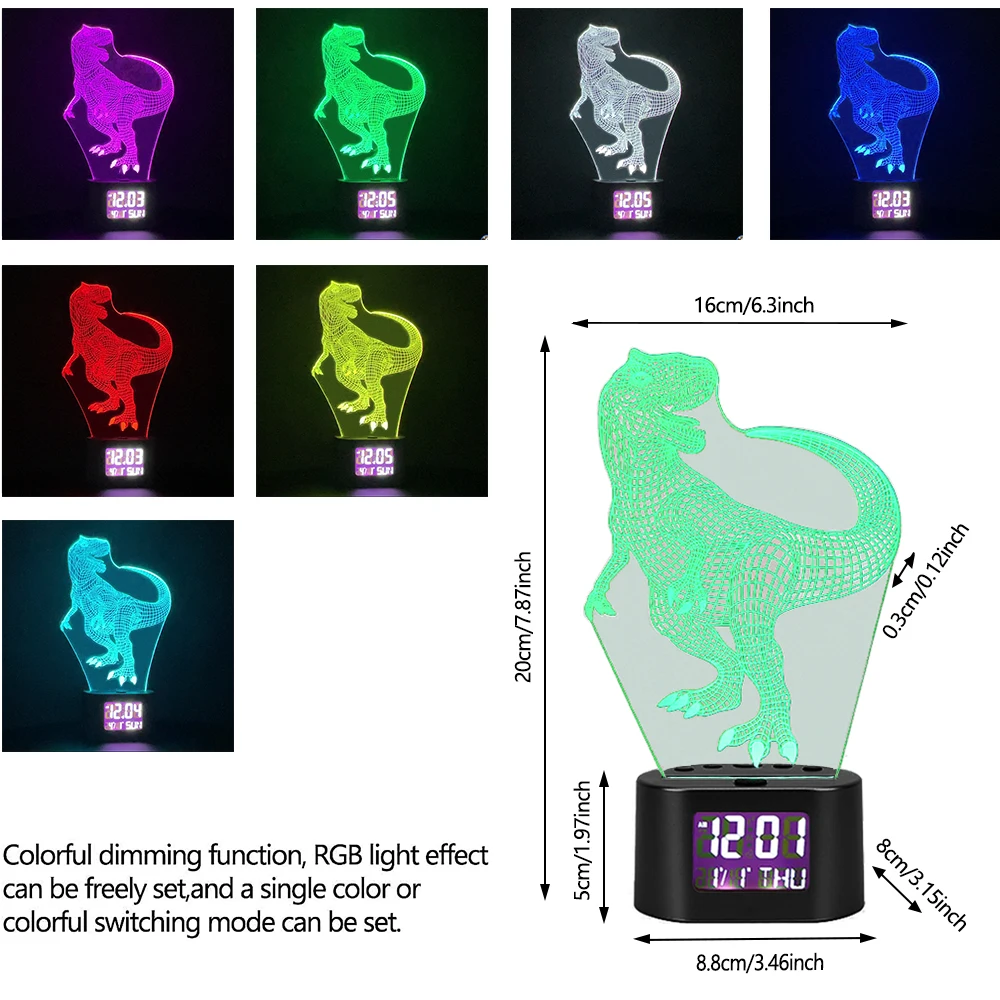 3D Illusion LED Night Light,Visual Creative 7 Colors Gradual Changing Table Lamp Alarm Clock for Holiday Gifts Home Decorations