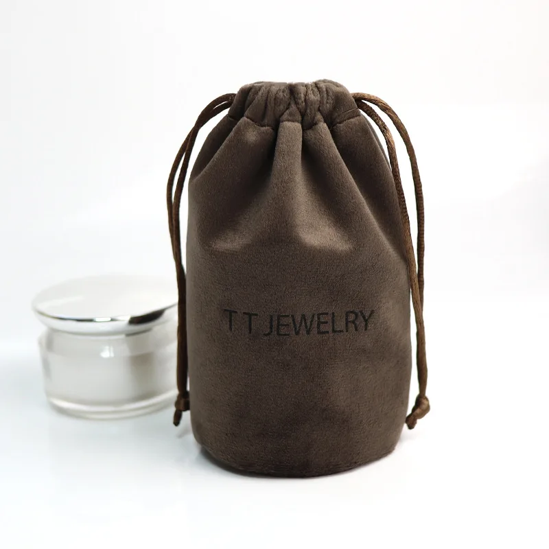 Custom Logo Fashion Luxury Small Round Soft Pink Jewelry Gift Velvet Drawstring Bag For Candle Packaging