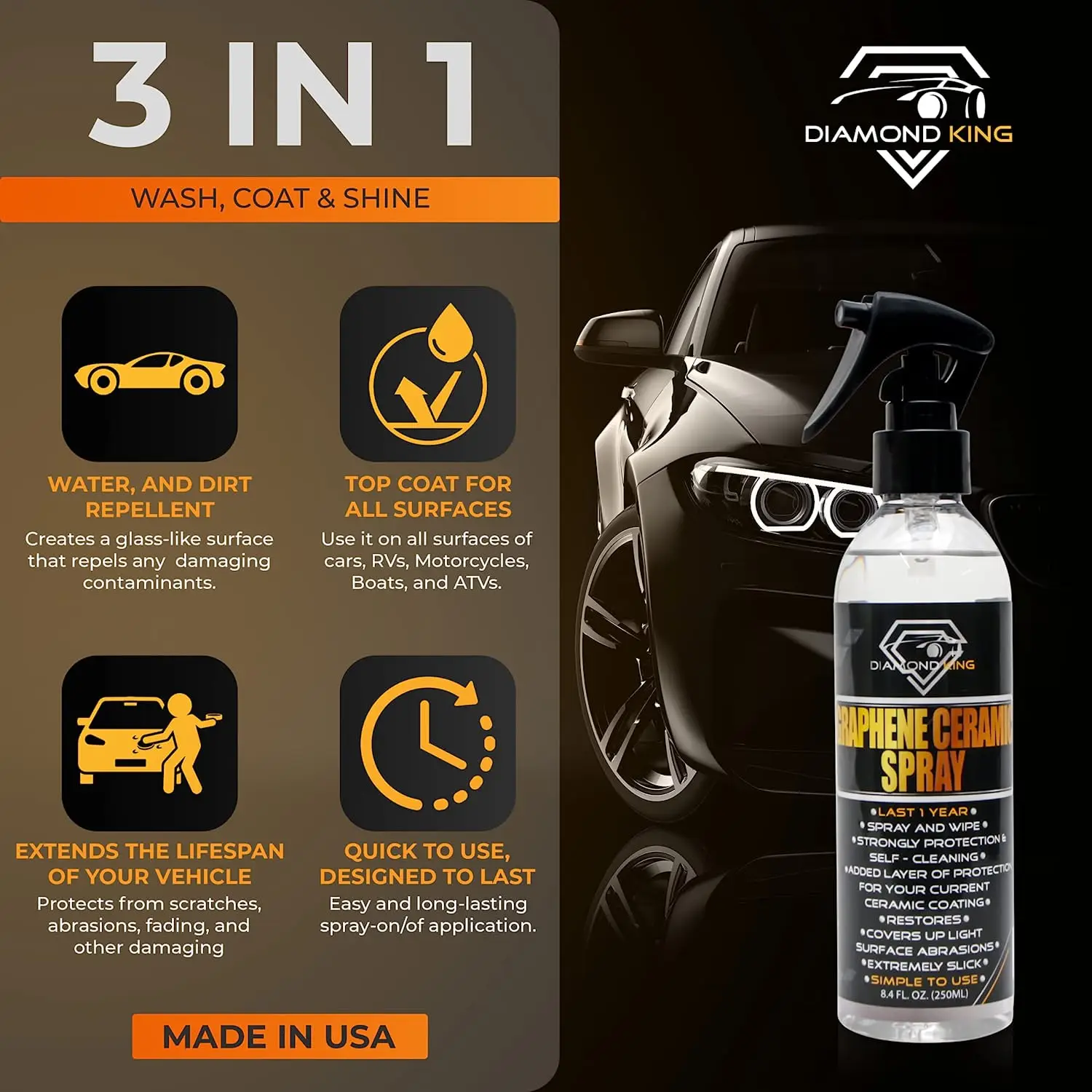 High protection Graphene Ceramic Car Coating - Nano Ceramic Coating for Cars Car Shiner, Cleaner