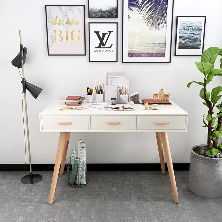 Latest office furniture laptop table designs modern low price computer desk wooden study table with 3 drawers
