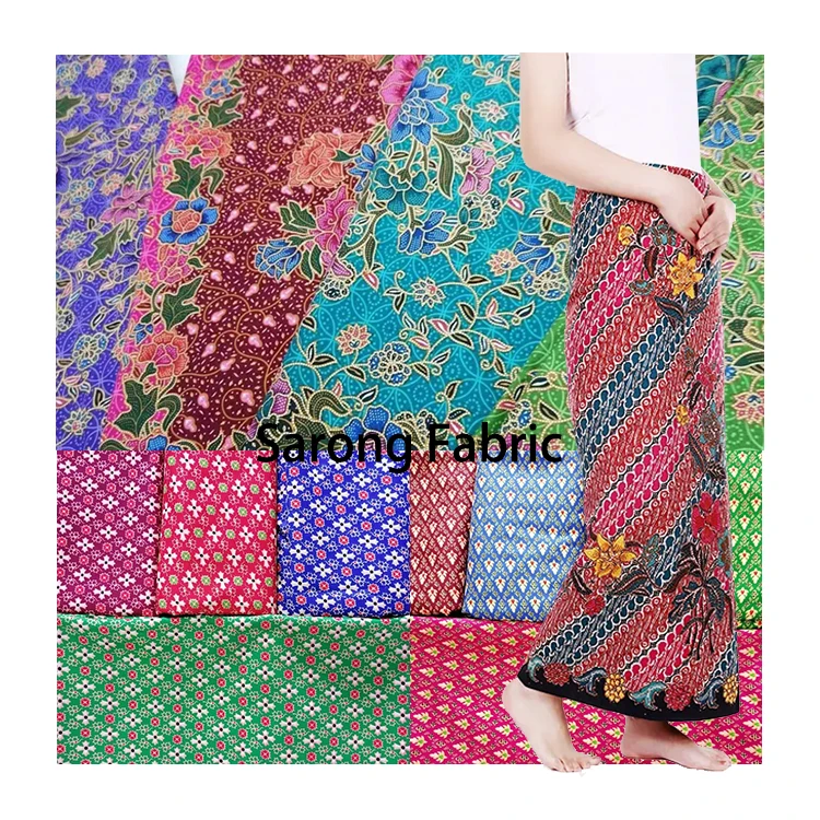 Cheap price soft microfiber polyester flower print thai indonesian sarong batik fabrics wholesale