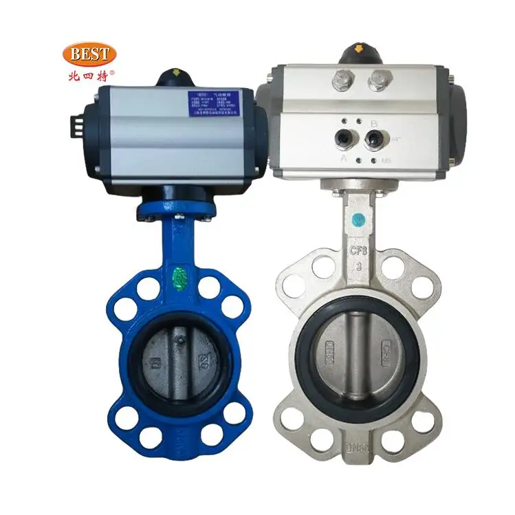 Valve Wholesale Q810 Stainless Steel Cast Iron Carbon Steel Flange Pneumatic Actuator Wafer Butterfly Valve