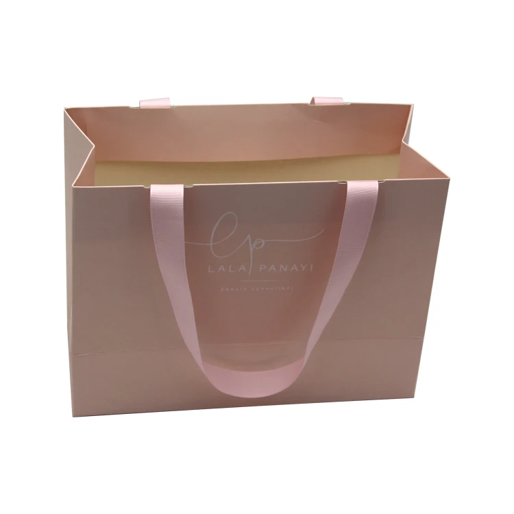 shop packaging paper made export custom logo brown gift shopping paper bags with ribbon