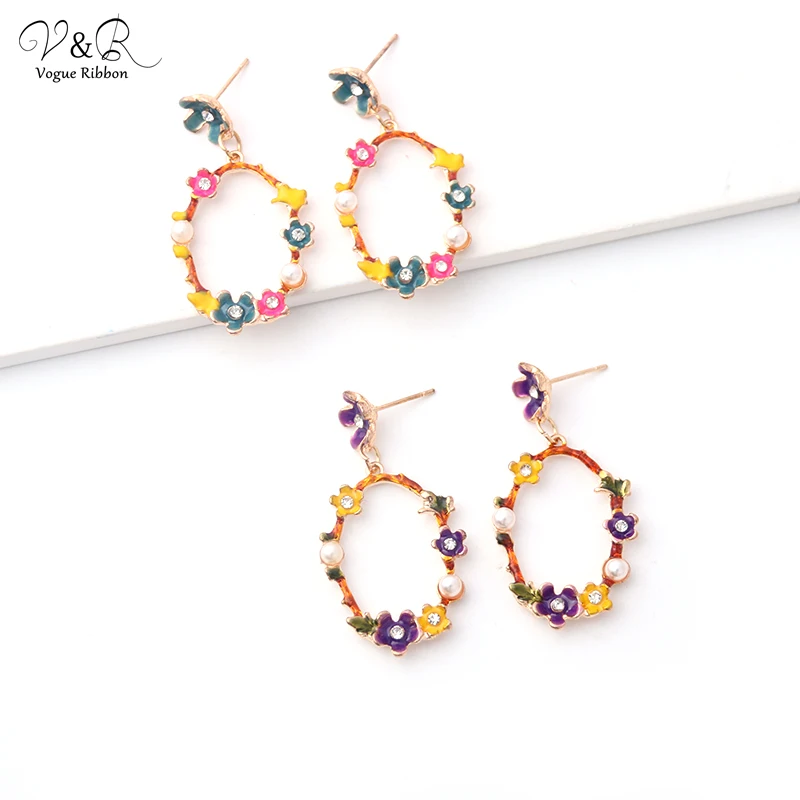 V&R Fashion Jewelry Colorful Cute Enamel Flower Mushroom Drop Earrings for Women