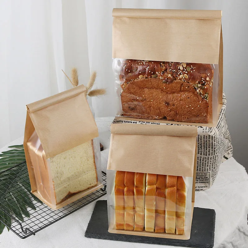 Wholesale customized Logo Medium Food Packaging good quality flat bottom tin tie dessert kraft paper bag with window