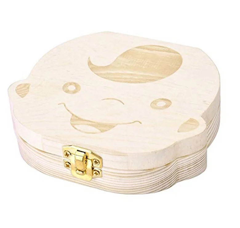 Amazon Hot Sale Baby Kid Wood Tooth Keepsake Box For Childhood Memory Gifts