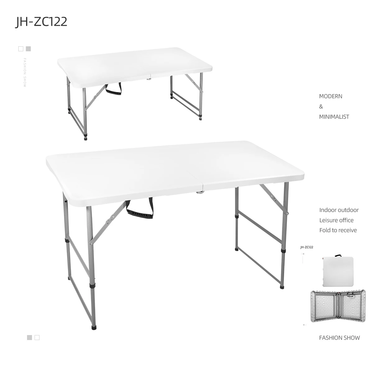 Mesas Plegables Multipurpose Plastic 4ft Rectangle Portable Black Fold-in-Half Folding Table With  Design
