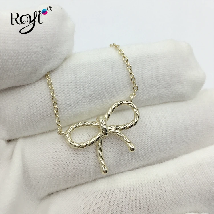 
New Arrival Bowknot Design Silver 925 Sterling Jewelry Gold Plated Necklace 