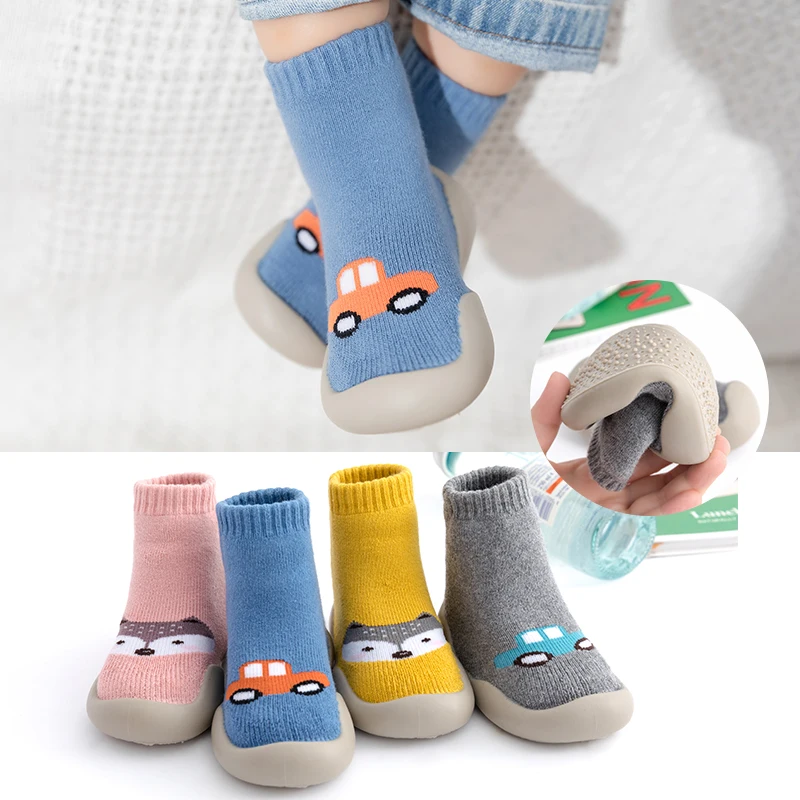 3D Design Toddler Sock Shoes Rubber Sole Cotton Fabric Pre-walker Shoes Baby Girl and boy