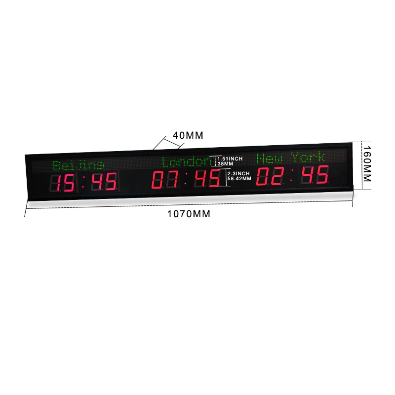 Customization Three City LED Clock Multi Time Zone Wall Mounted LED Display Electronic Clock Electric Carton Resin Square Modern