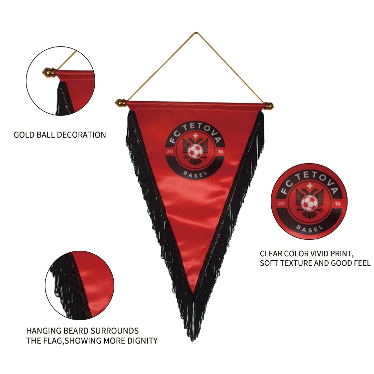 Factory Low Price 100% Polyester Sport Club Flags Sublimation Blank Red Pennant Flag
