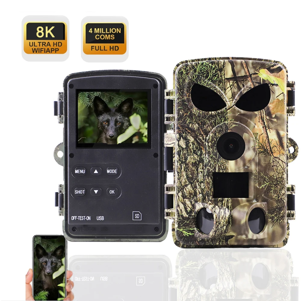 Forest Night Vision Wildlife Camera 8K Wifi Hunting Trail Camera 60mp Outdoor Waterproof Hunting Cameras