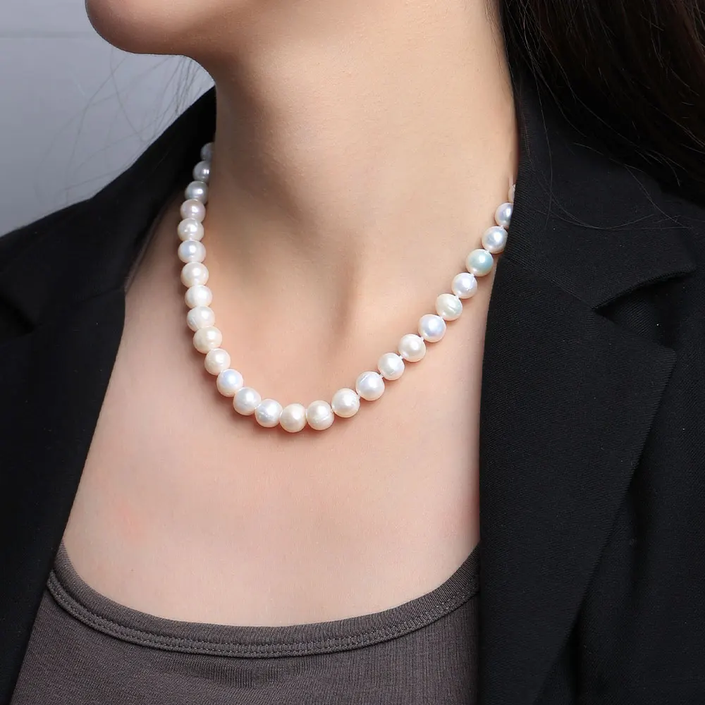 Дешевые традиционные натуральные плоские пресноводные жемчужные ожерелья Кеши с жемчугом для повседневной носки