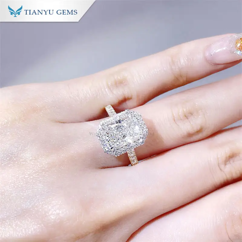 Tianyu Custom 14K 18K Women Radiant Cut VVS Engagement Solid White Yellow Gold Lab Grown Diamond Wedding Ring With IGI Certified