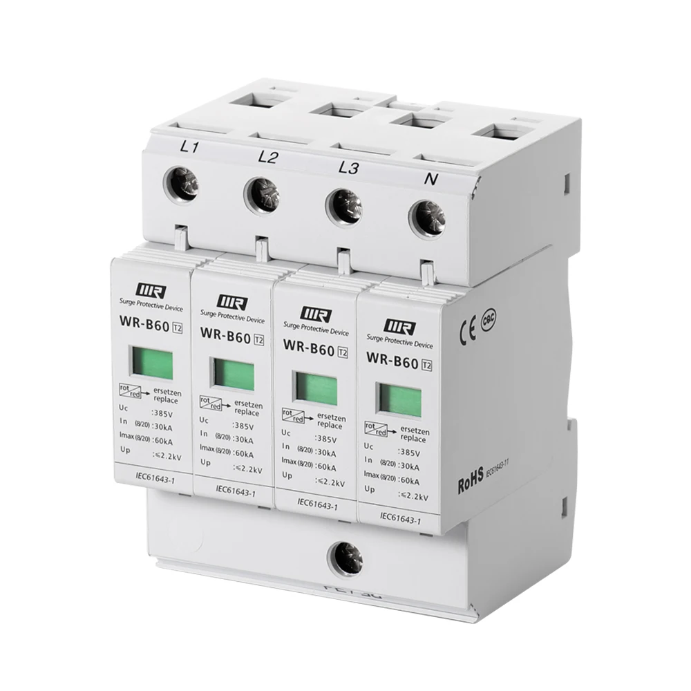 Din rail mounted 60KA Lightning arrester SPD Ac 4P TN TT System Best Surge Protector for AC Unit