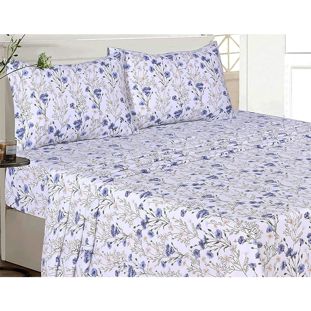 Extra Soft Brushed Microfiber Luxury Printed Waterproof Cool Bed Sheet Set With Flat Fitted Sheet Pillowcases
