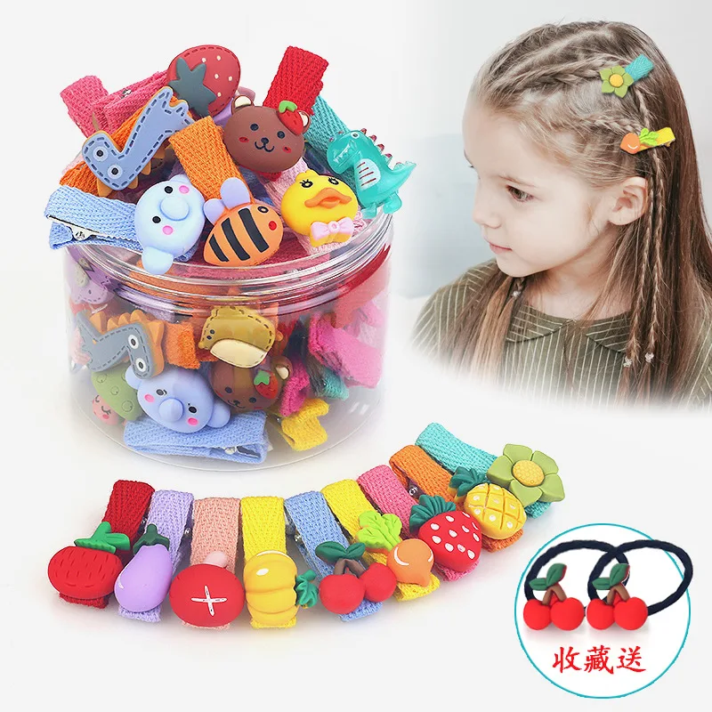 26pcs Cute Cartoon Hairpin For Baby Girl Hair Accessories Gift Box Wrapped Fabric Safe No Hair Damage Handmade Cloth BB Clips