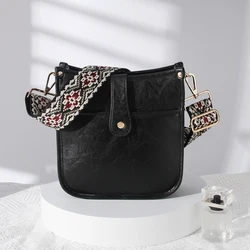 2022 vegan leather womens messenger bag custom vintage PU leather ladies crossbody bag with wide guitar straps