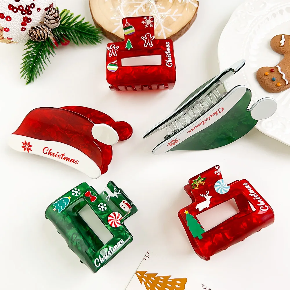 Children Christmas Santa Claus Hair Claw Clip Girl Cartoon Elk Snowflake Fancy Hairpins Festival Hair Accessories New Year Gifts