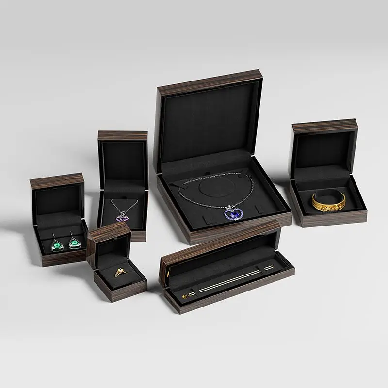 FORTE Custom Luxury Wooden Jewelry Box Black Wood Jewelry Set Box Custom Logo High Glossy Wooden Ring Pendant Bracelet Box Set