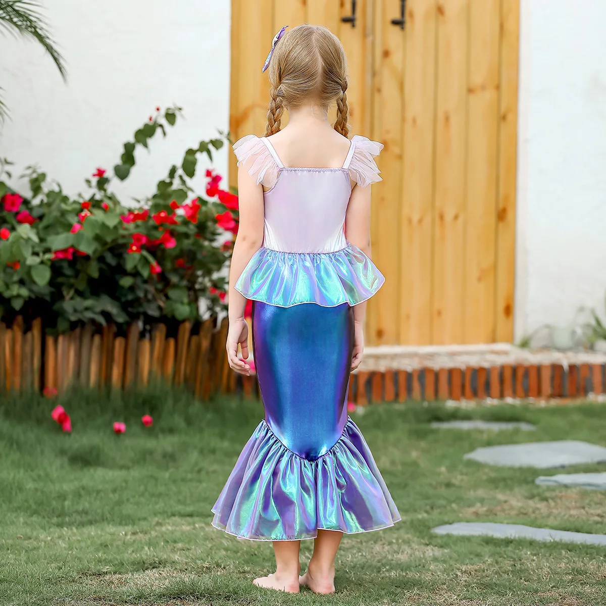 Luxury Halloween Party Dress Up Girls Princess Role Play Ball Gown Little Mermaid Fancy Dress Shining Girl Wedding Birthday Gown