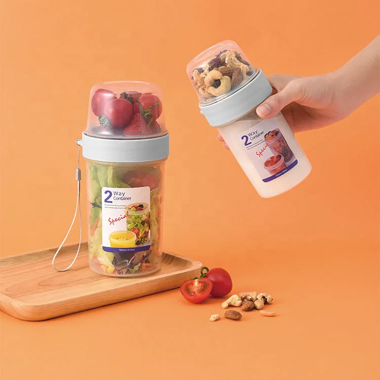 Oatmeal Cup Breakfast Food Container Snack To Go Portable Salad Cereal Picnic Drink Cups Creative Plastic Yogurt 2 In 1